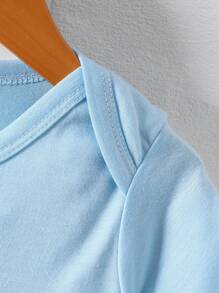 SHEIN Playful Pals Baby Boy Casual Cute Letter Printed Comfortable All-In-One Bodysuit, Versatile For Daily Wear, Summer - Baby Blue - View 5