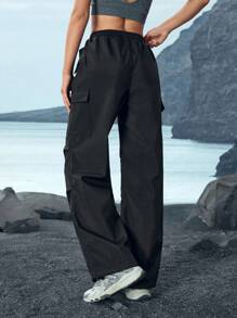 In My Nature Pantalones cargo holgados con impresión de letras, cintura con cordón y bolsillos para mujer