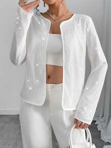 Chiquease Chaqueta casual corta brillante, prenda versátil y de moda para la primavera - Plateado - Ver 5
