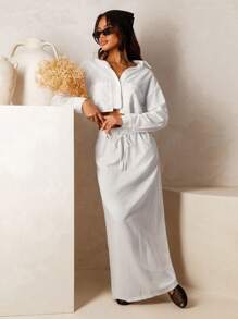 Athîral 2pcs/Set Women White Linen Look Crop Shirt And Tie Waist Maxi Skirt Set