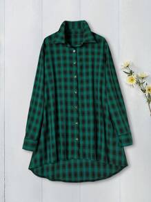 Rusticease Blusa suelta de manga larga, de una sola hilera de botones, de estilo casual a cuadros para otoño, para mujer