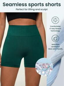 SHEIN Sport Studio Women's High Waist Solid Color Slim Fit Casual Seamless Sports Shorts