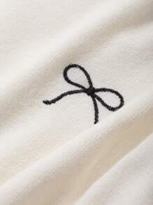 DAZY Tween Girl' Solid Color Embroidered Bow Crew Neck Sweater, Spring