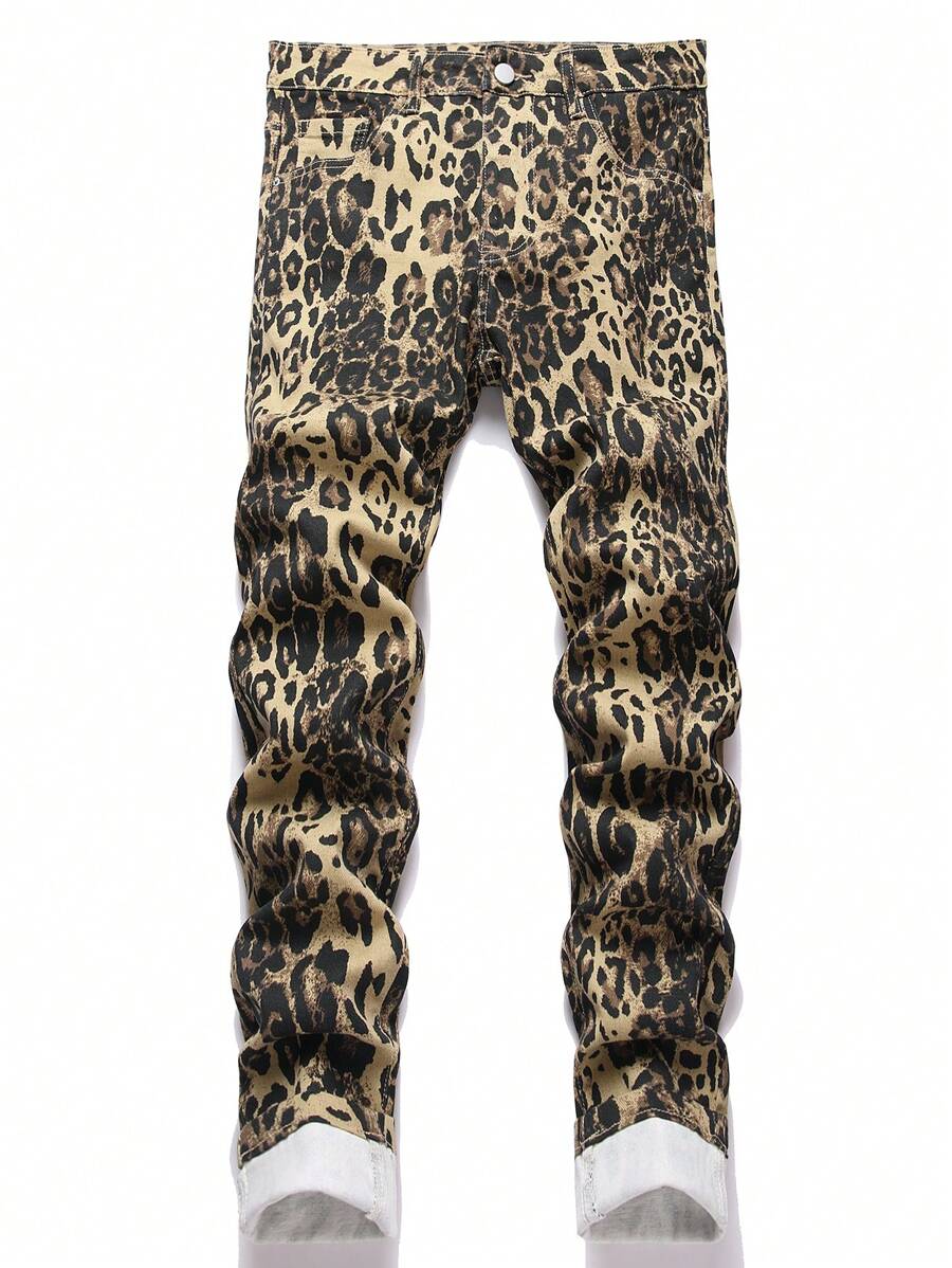 Manfinity LEGND Plus Size Men's Pockets Leopard Print Casual Jeans - Multicolor - View 1