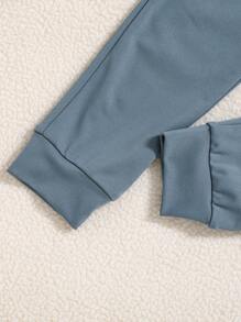 SHEIN Tween-Jungen 2-teiliges schlichtes, lässiges Pyjama-Set mit kurzärmligem Oberteil und Leggings mit Buchstabenmuster