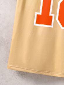SHEIN Camiseta de manga corta con estampado numérico de estilo deportivo para adolescentes - Albaricoque - Ver 4