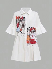 SHEIN Tween Girls Oversized Sporty Street Style Short Sleeve Shirt Dress