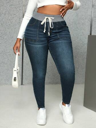 SHEIN SXY Jeans slim taille haute bleu extensible grande taille