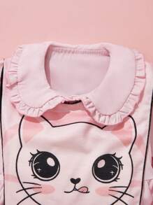 SHEIN Baby Mädchen süßes Katzenmuster Kragen Hemdkleid, geeignet für Outdoor-Aktivitäten, Fotografie und Kindergarten, Frühling/Sommer/Herbst