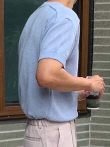 DAZY Men's Solid Blue Knit Top, Summer,Back To School Clothes - Blue - View 7