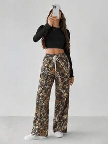 SHEIN Tall Women's Y2K Camouflage Branch Pattern Sweatpants Wide Leg Pants