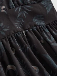 ROMWE Goth Vestido camisero con estampado integral vintage de luna y plantas
