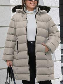 RueChic Plus Size Women's Fake Fur Hooded Puffer Winter Coat With Zipper Mid-Length - Mocha Brown - View 6