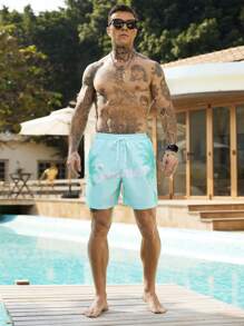 Surfspeed Men's Casual Solid Beach Shorts, Fashionable & Comfortable For Daily Wear Man Swim Trunks - Green - View 7