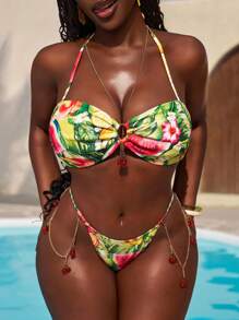 Slaydiva Zestaw bikini plażowy z nadrukiem owoców