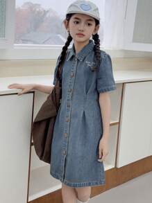 Dazy Kids 青少年女孩牛仔连衣裙，秋季，返校服装 - 藍色 - 查看 2