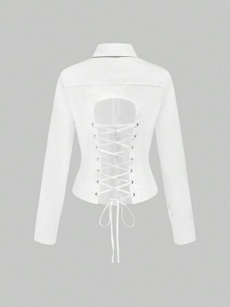 Grunge Punk قميص بخصر مشدود بأربطة متقاطعة ظهر عاري من طراز Y2K