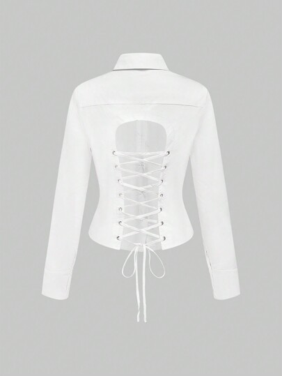 Grunge Punk Y2K Backless Cross Strap Cinched Waist Shirt