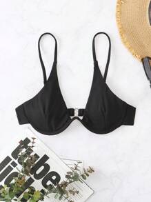 SHEIN Swim Summer Beach Solid Underwire Bikini Top - Black - View 3