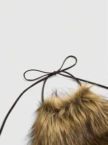 ROMWE Grunge Punk Y2K Sexy Faux Fur Crop Top With Stand Collar & Backless Design For Women