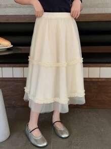 DAZY Tween Girl Tulle Puff Skirt, Princess Style, Summer,Back To School Clothes - Beige - View 5