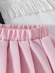 SHEIN Baby Girl Casual Polo Shirt Top And Pleated Skirt Set