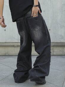 Manfinity EMRG Quần Jeans Denim Rộng Rãi Thường Ngày Cho Nam - màu đen - Xem 2