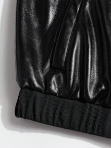 Manfinity VCAY Men's Casual PU Fabric Loose Fit Long Sleeve Jacket, Young Design, For Daily Wear, For Fall Winter