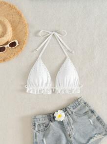 Swim Mod Women All-White Swimwear, Summer New Sweet Hollow Out Ocean Shell Decor One Piece Bikini Top, Festival Boho - White - View 4