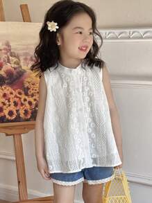 Dazy Kids Sleeveless Solid Color Casual Blouse, Fashionable Daily Wear For Young Girl, Summer - White - View 3