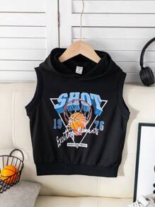 1 Piece Young Boys Leisure College Comfortable Fashion Simple Practical All-Match Sports Hooded Vest With Sports Pattern Suitable For Commuting To School Daily Leisure Vacation Travel Suitable For Sports Kids Outfits Young Boy Clothes School Boys Set Boys Outfits Family Matching Outfits Birthday Party Fit Everyday Fit School Fit Sports Fit Spring And Summer Season