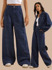 Forever 21 Women's All-Over Pattern Wide Leg Loose Casual Versatile Jeans - Blue - View 1