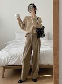DAZY Women's Straight Leg Relaxed Fit Corduroy Casual Pants,Fall Clothes - Khaki - View 6