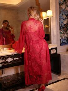 SilkySpell Set de lenjerie transparentă din dantelă, sexy, în stil curtenesc, din plasă, cu camisole în V adânc, îmbrăcăminte de dormit ademenitoare