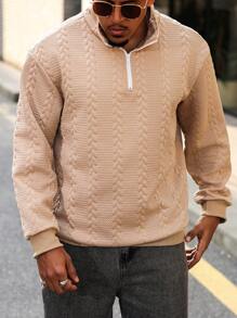 Manfinity Homme Plus Size Men's Casual Solid Color Stand Collar Pullover Sweatshirt, Autumn/Winter - Apricot - View 6