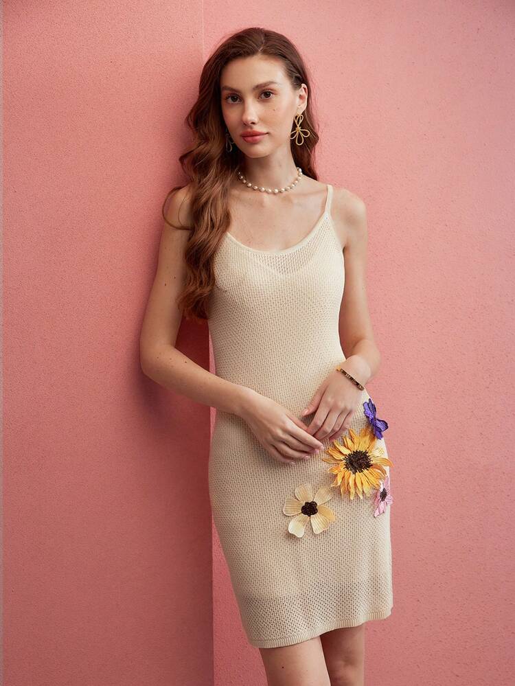 FLORAL PATCHED CAMI SWEATER DRESS,VALENTINE'S DAY OUTFIT,SPRING/SUMMER