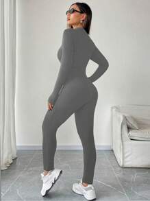 Chiquease Mono de una pieza con cremallera delantera, manga larga, pantalones tipo leggings para otoño/invierno. Mono con forro térmico y pantalones de compresión para hacer ejercicio y uso casual