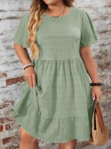 SHEIN LUNE Plus Size Casual Plain Textured Short Sleeve Dress