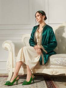 CUCCOO TILAWA Fashionable & Elegant Green Faux Pearl Flower Decor Square Heel High Heels Valentine's Day - Green - View 9