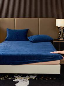 2/3 件海军蓝天鹅绒床笠套装，温暖柔软纯色毛绒床笠套装，特大号双人床尺寸，奢华超柔软舒适床单，带 11.8 英寸深口袋，适合秋冬和春季，1 件床笠 + 1/2 件枕套，宿舍床上用品，返校床上用品 - 藏蓝色 - 查看 4