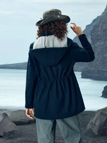 In My Nature Women's Plain Color Zip Up Casual Hooded Raincoat - Royal Blue - View 2