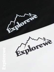 SHEIN 2pcs/Set Teenager Boy White & Black Round Neck Short Sleeve Outdoor Sports T-Shirts - Black and White - View 7