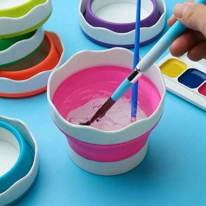 1pc Foldable Silicone Art Brush Holder Wash Bucket For Cleaning & Rinsing Paint Brushes, Compact & Portable
