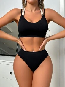 2 件套休闲运动编织肩带后背交叉可拆卸罩杯无缝内衣套装