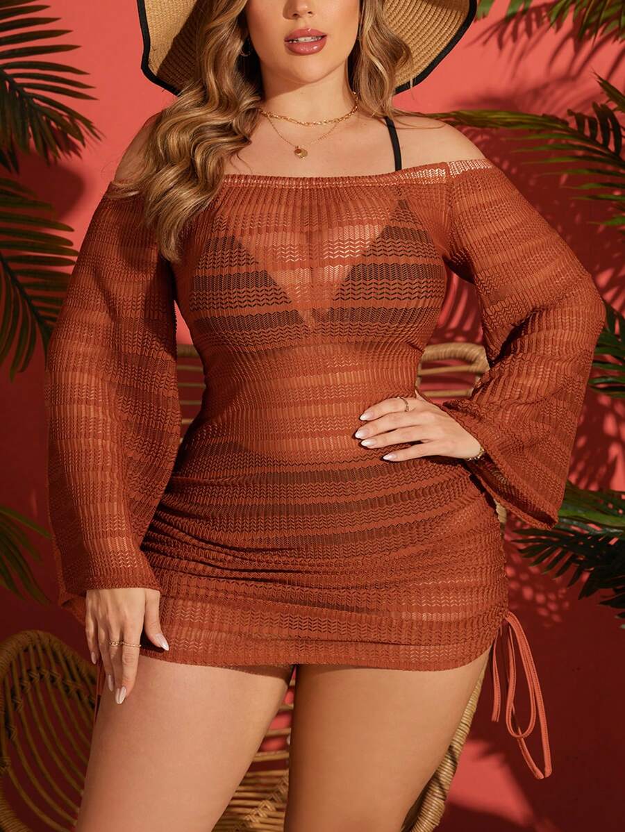 SHEIN Swim Curve Plus Size Đơn Giản Thời Trang Thường Ngày Coverup Mùa Hè - màu nâu - Xem 1