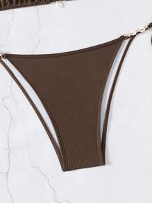 Swim SXY Conjunto de bikini de triángulo con tiras de atar en el cuello, de unicolor y sexy para mujeres - Café integral - Ver 6