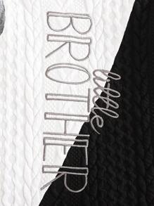 Pelele de manga larga con textura bordada "Little Brother" de bloques de color para bebés niños, lindo y casual para otoño/invierno