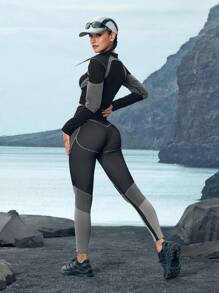 In My Nature 女士纯色拼布长袖休闲上衣和裤子户外套装