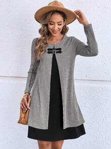 EMERY ROSE 女士纯色拼接长袖简约短款休闲连衣裙秋季女装