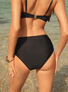 Elaire Damen Bikini Unterteil mit Kreuz-Bindebändern für Urlaub und Sommerstrand - Schwarz - Übersicht 2